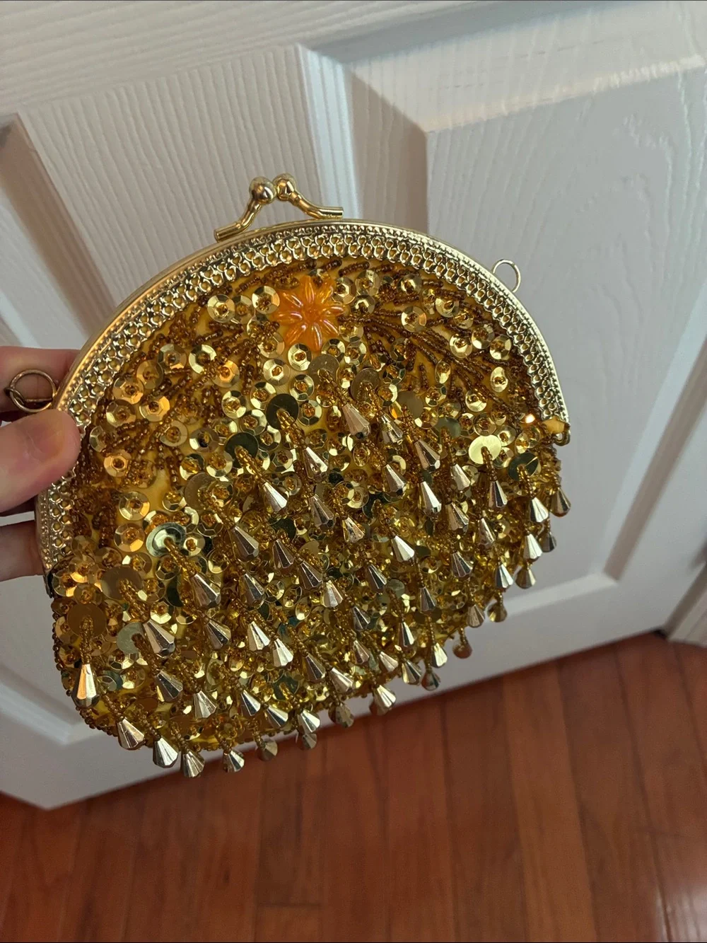 Gold Beaded Evening Clasp Bag - Elegant Women's Clutch